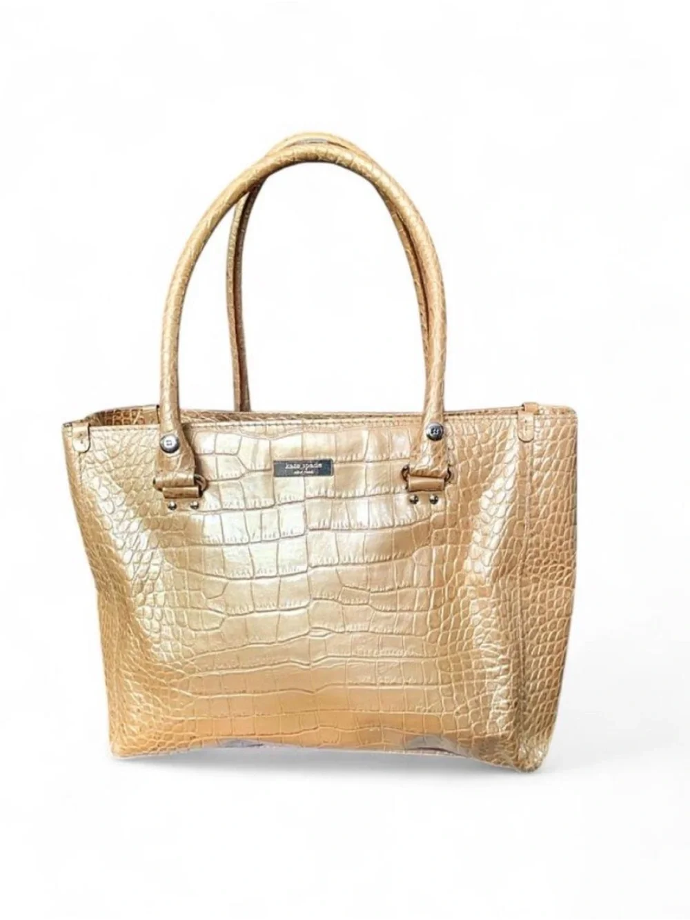 Kate Spade Gold Metallic Crocodile Embossed Leather Tote Bag - GUC